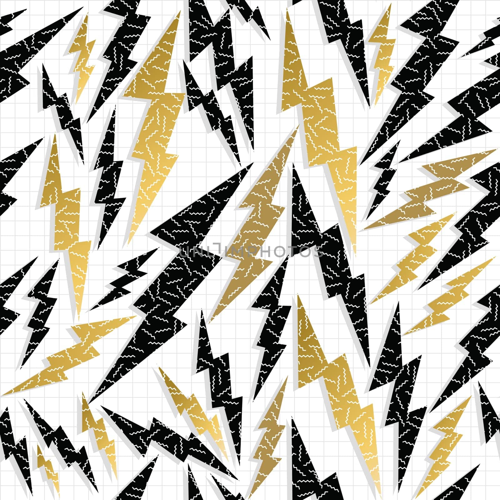 Fancy golden retro 80s fashion seamless pattern thunder bolt ray illustration background. Ideal for greeting card design, print or web. EPS10 vector file.