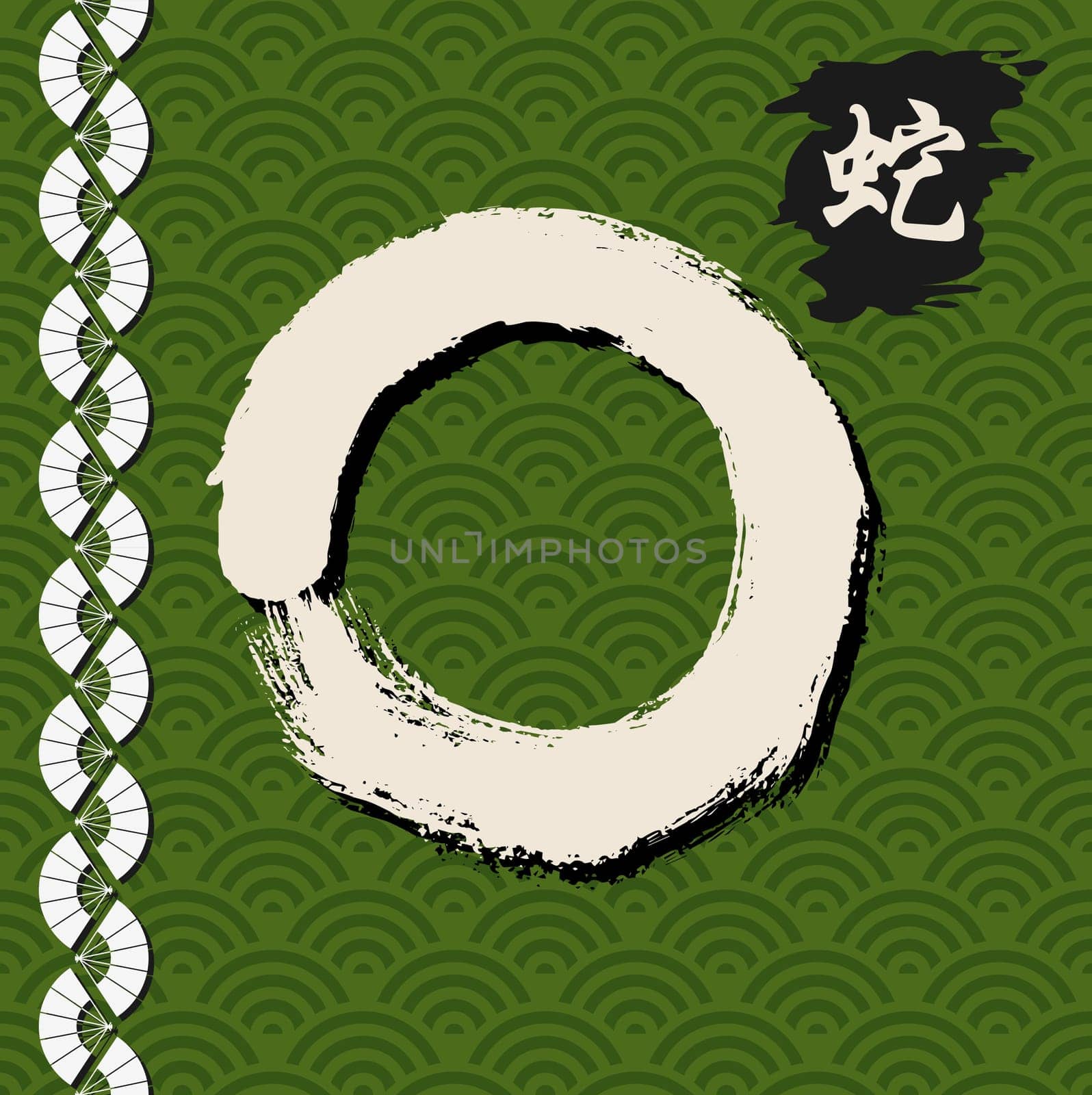Enso Zen circle illustration in traditional hand drawn brush stroke style. Meditation symbol of Buddhism with calligraphy. EPS10 vector file.