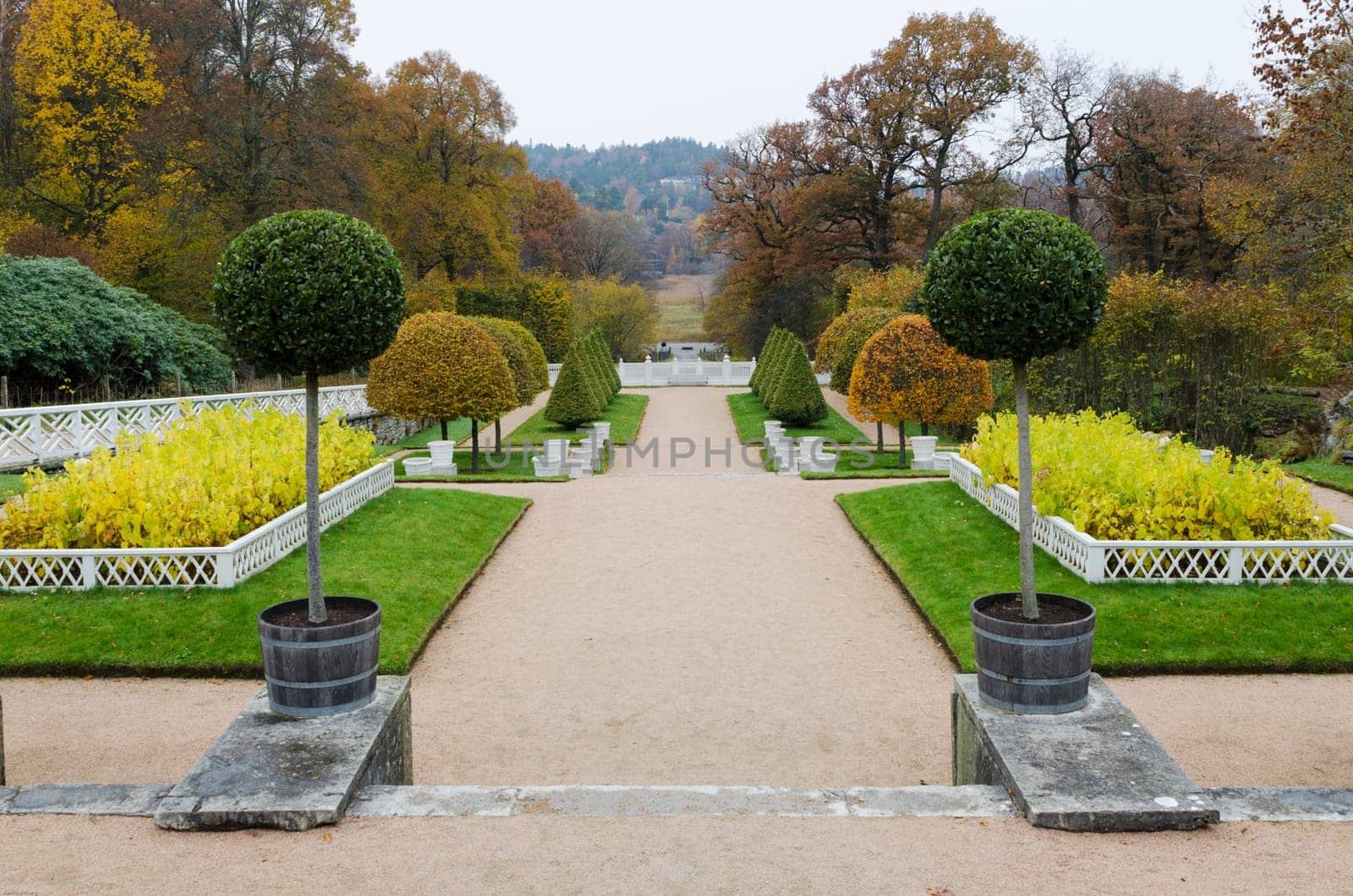 View from Gunnebo castle over the garden over all the beutiful tree and plants