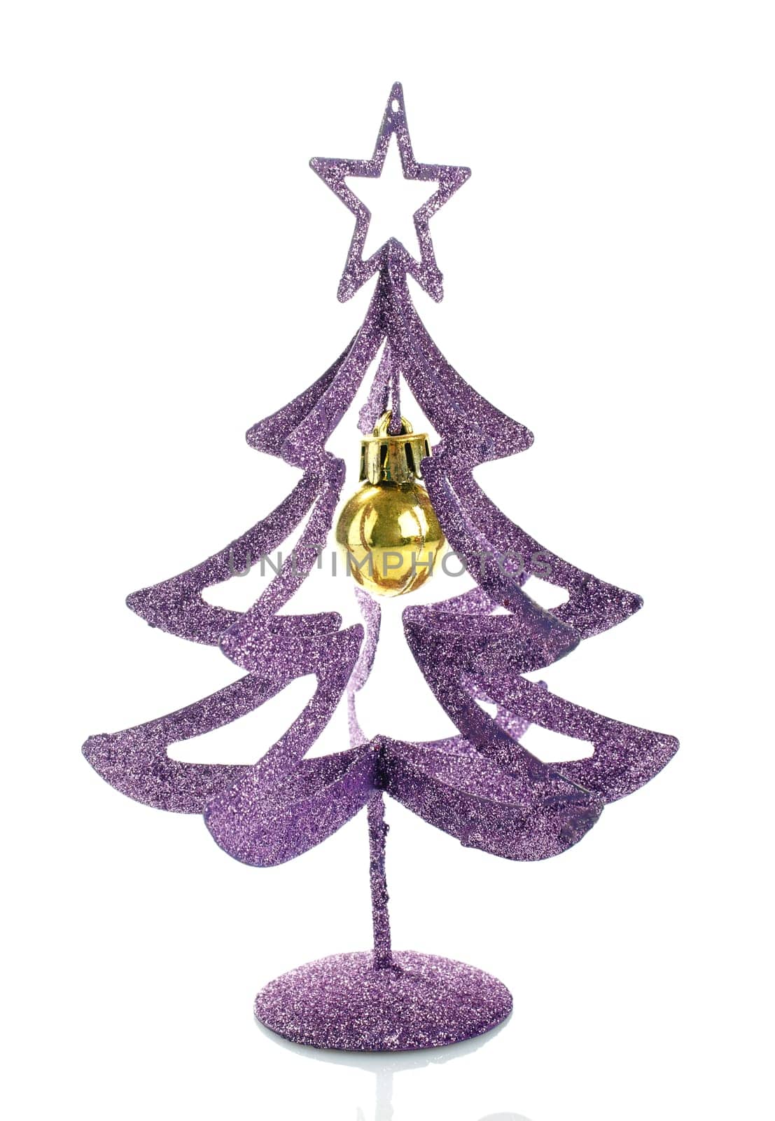 Christmas decoration violet treewith star isolated on a white background