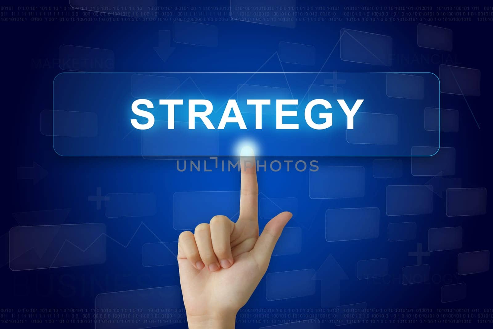 hand press on strategy button on virtual screen