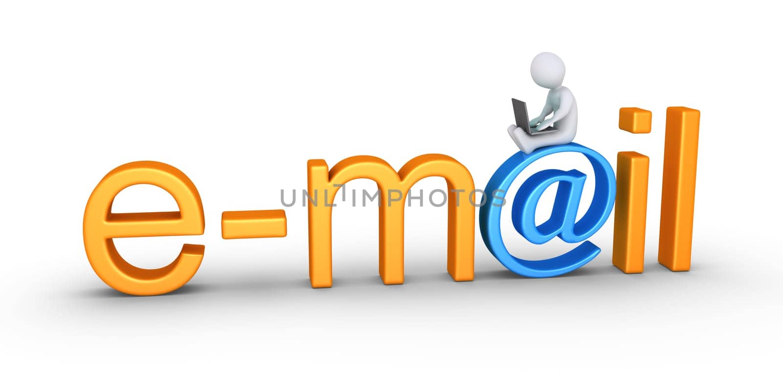 Person using a laptop is sitting on top of an e-mail word