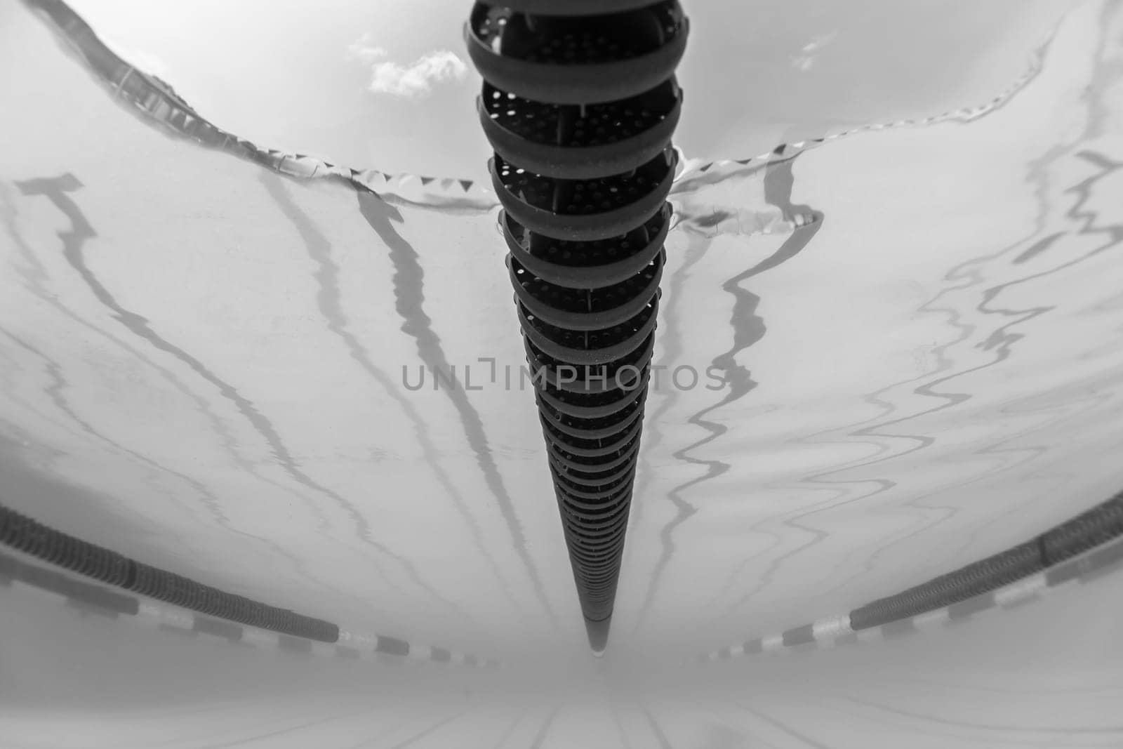 Underwater upward of swimming pool race gala lane markers.