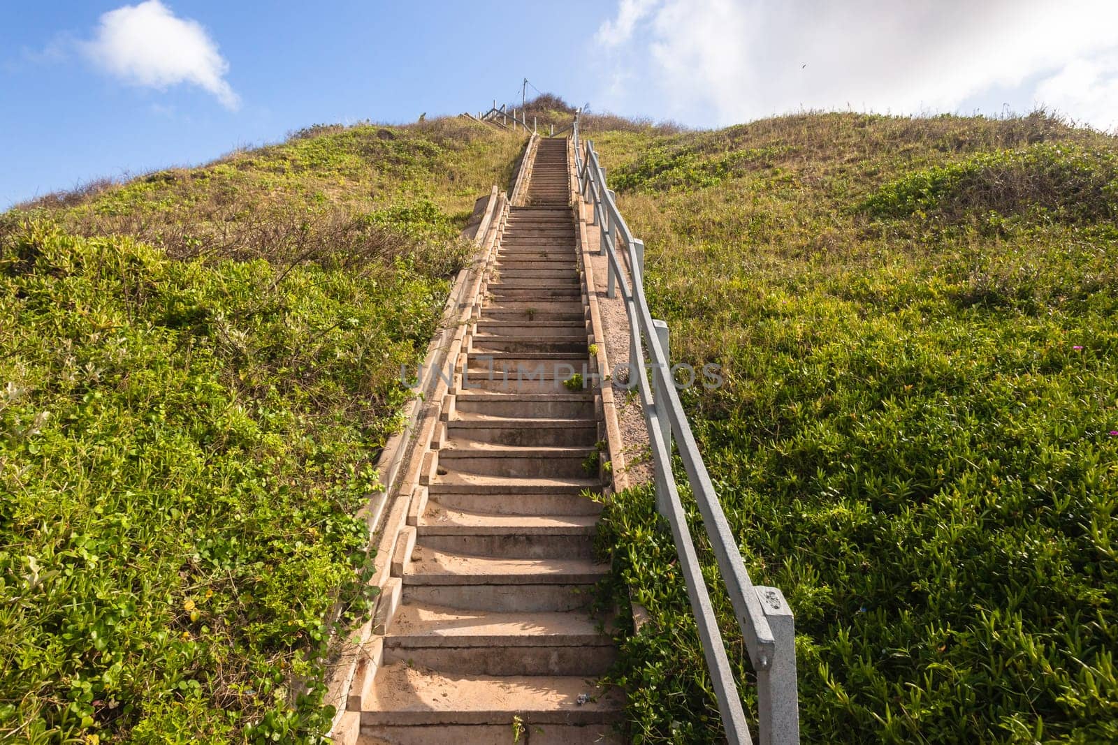 Stairs up steep hillside bank countryside
