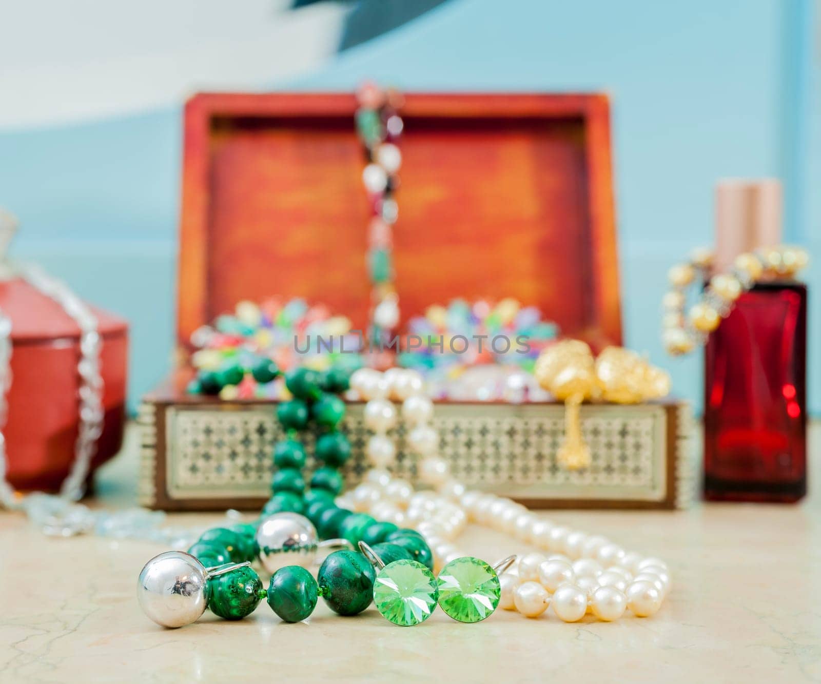 Earrings and necklaces.  Costume jewelry for woman