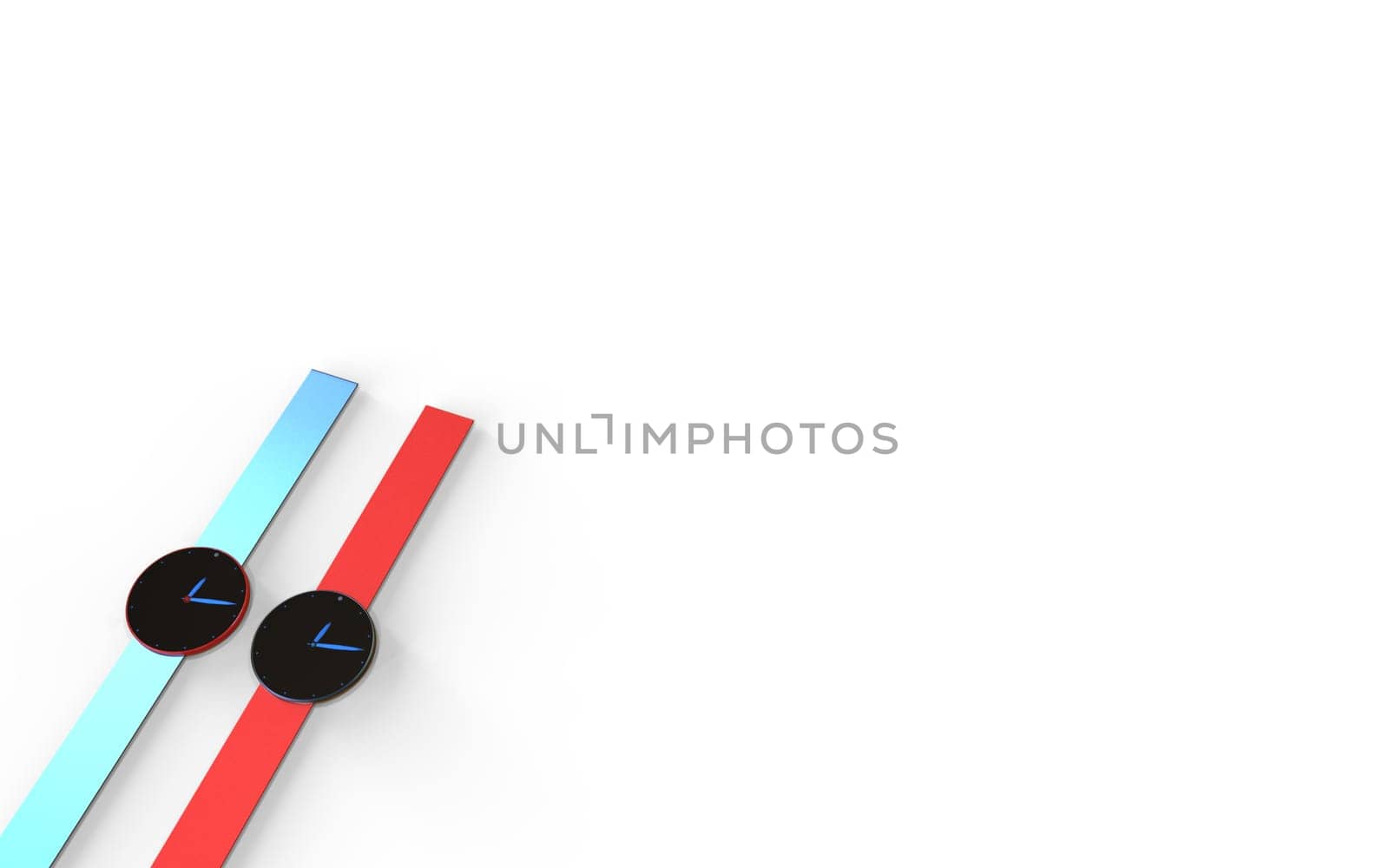 The colorful set of plastic watches isolated on white