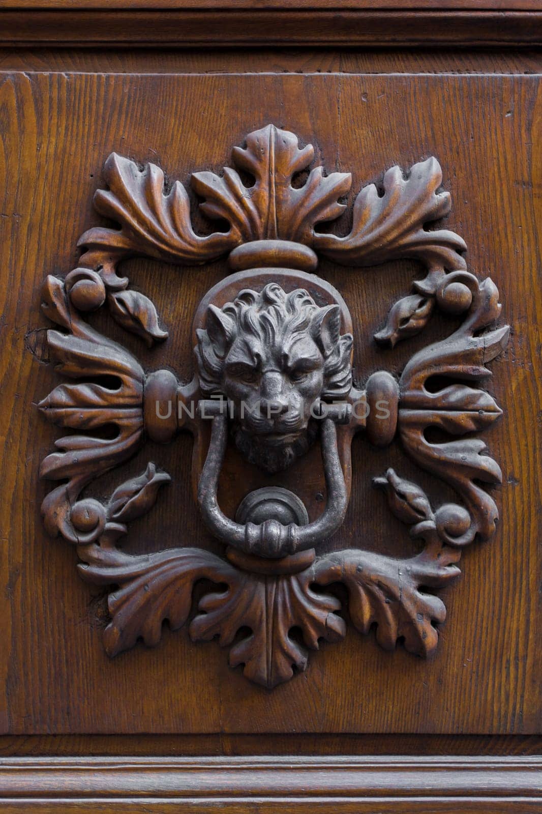 Close-up view of an ancient Tuscan iron knocker