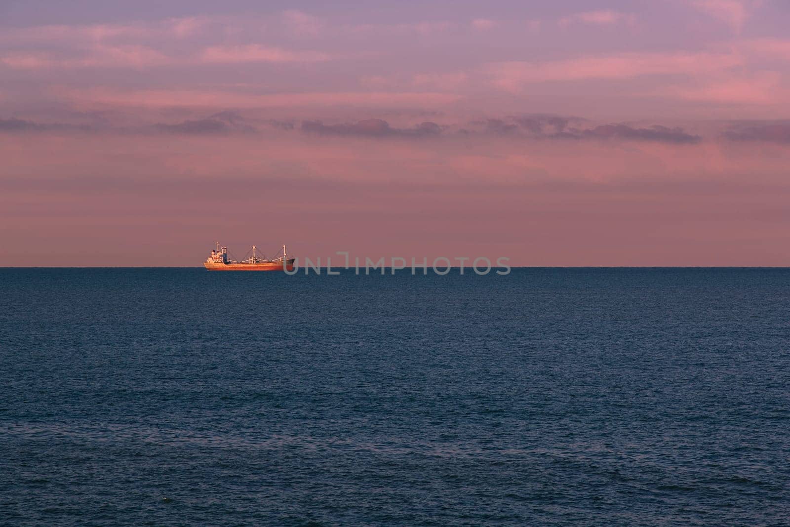 Seascape with a merchant ship in the background