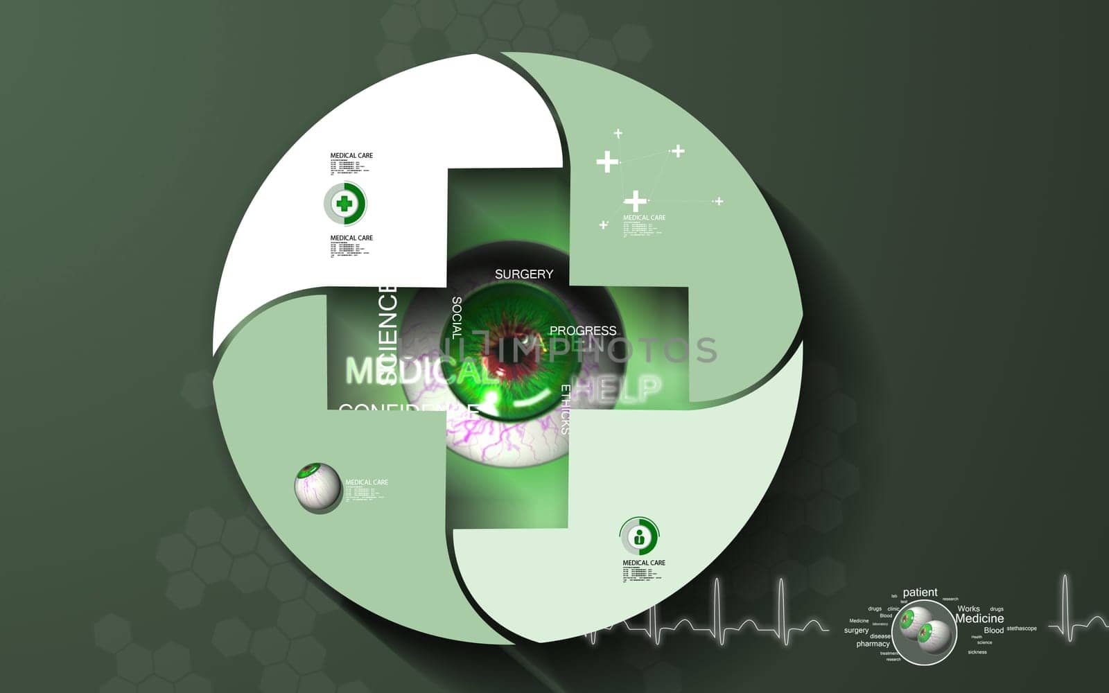 Digital illustration of eye in colour background