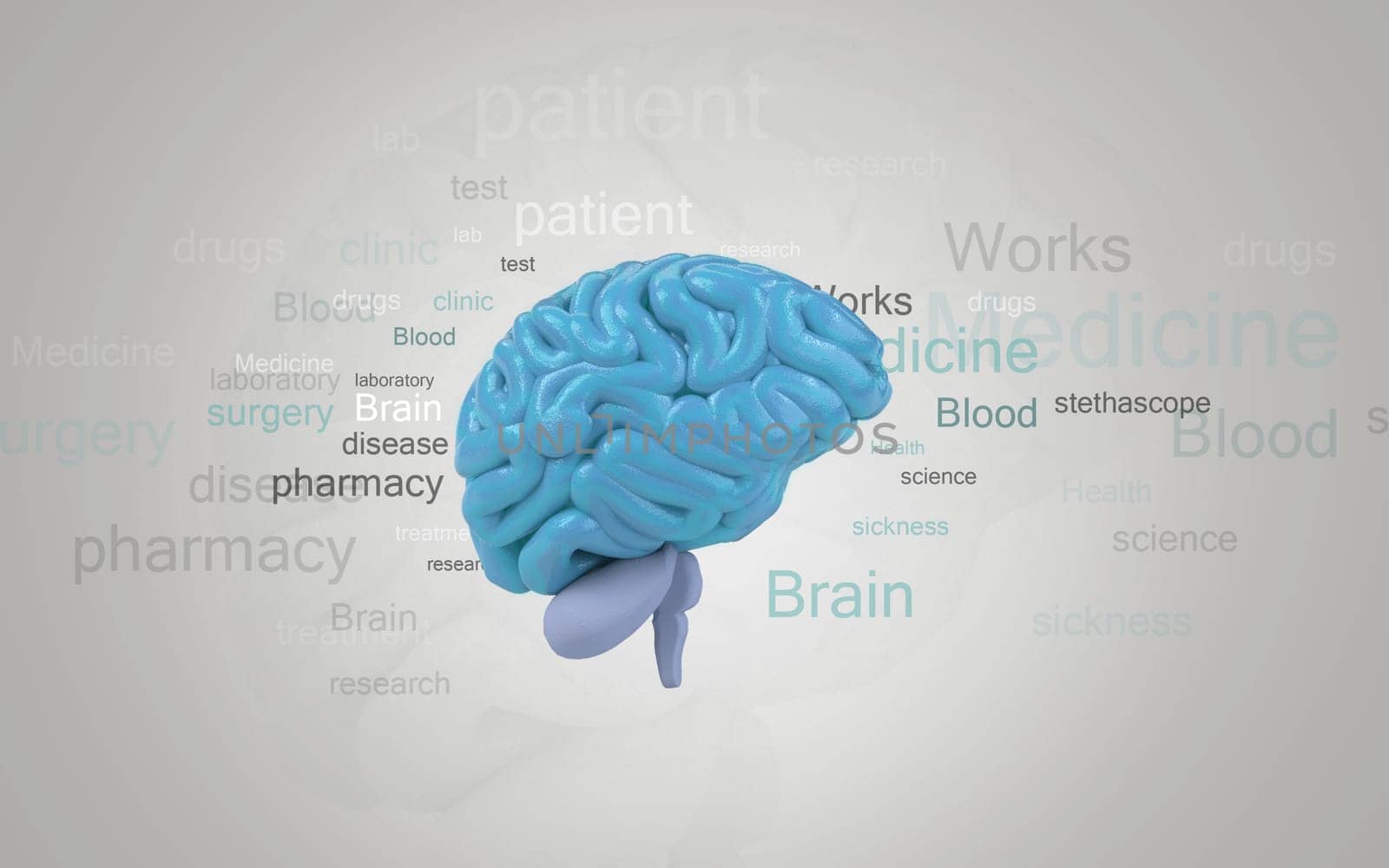 Digital illustration of brain in colour background