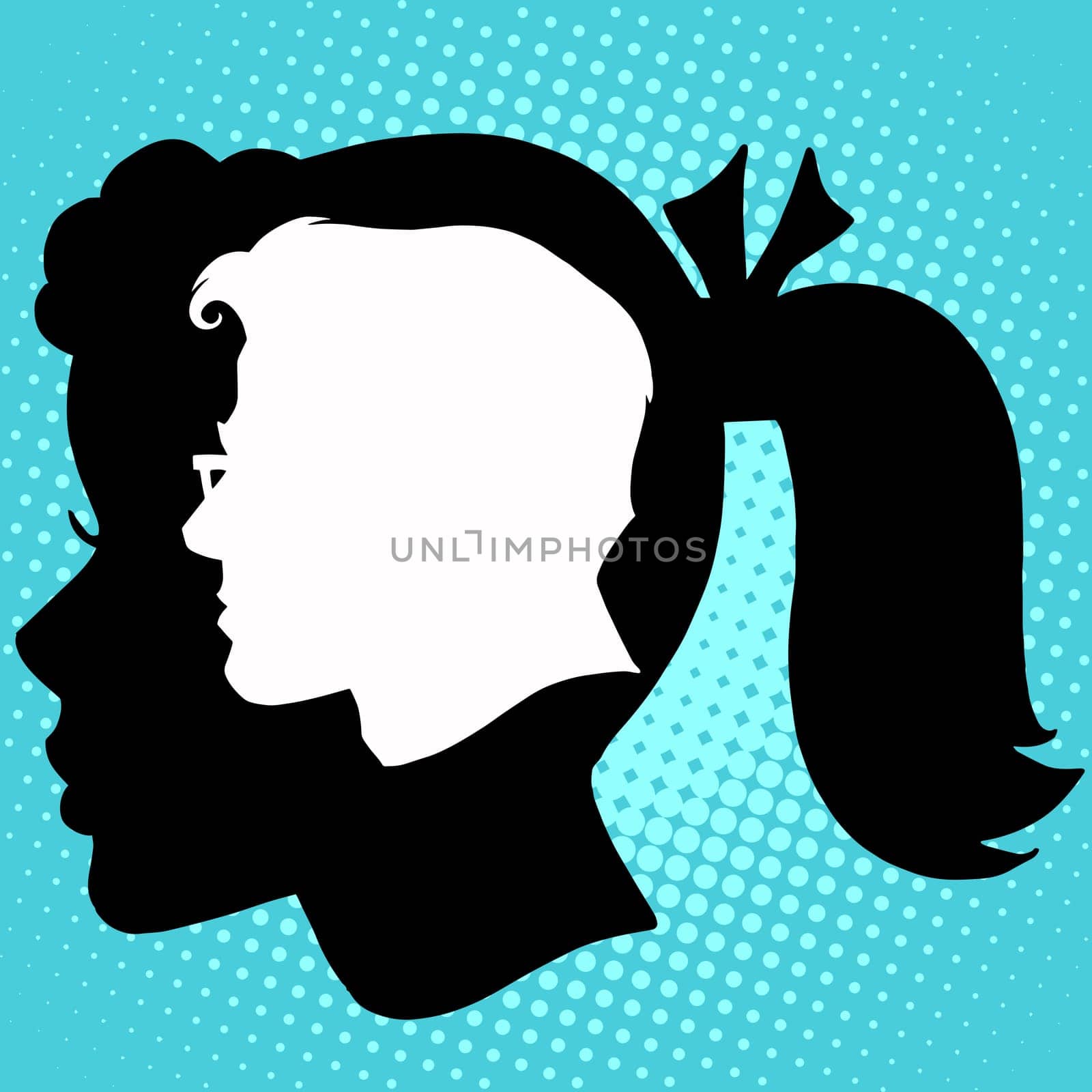 Love woman man couple romantic thoughts pop art retro style