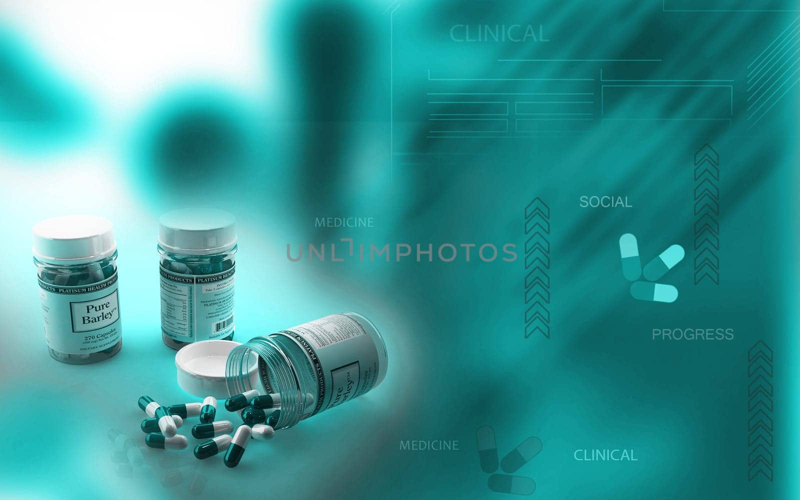 Digital illustration of capsule bottle in colour background