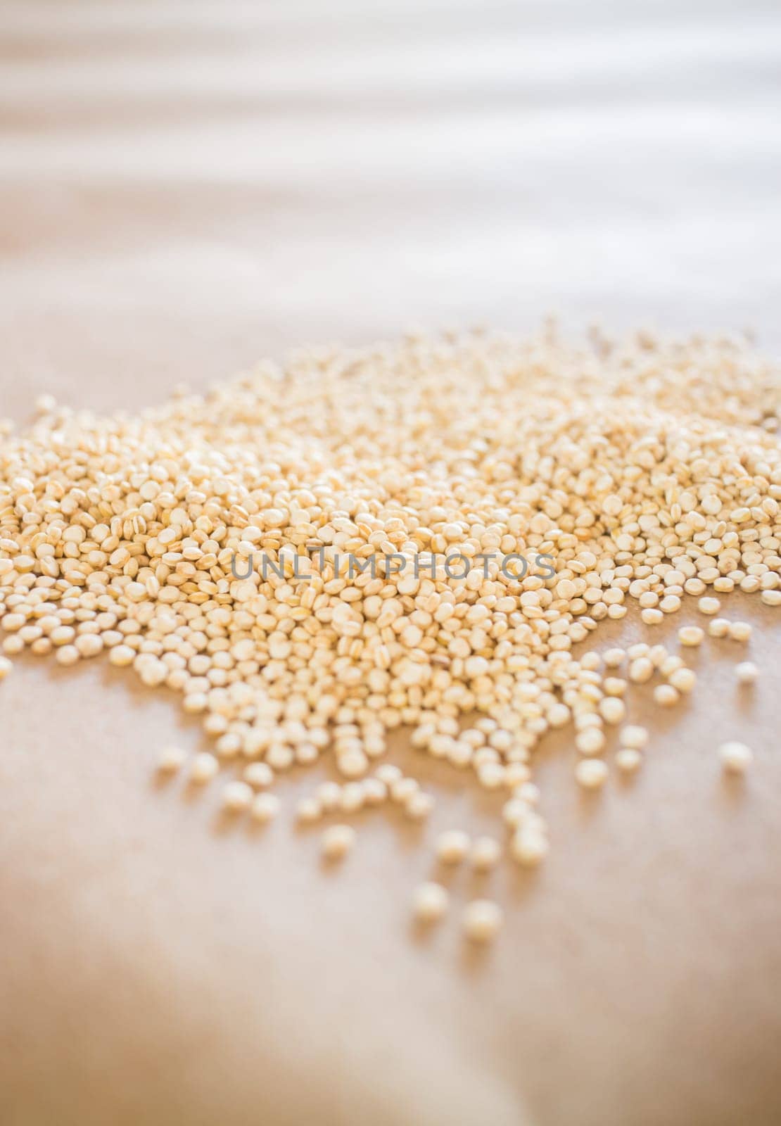 Raw organic white quinoa seeds, stock photo