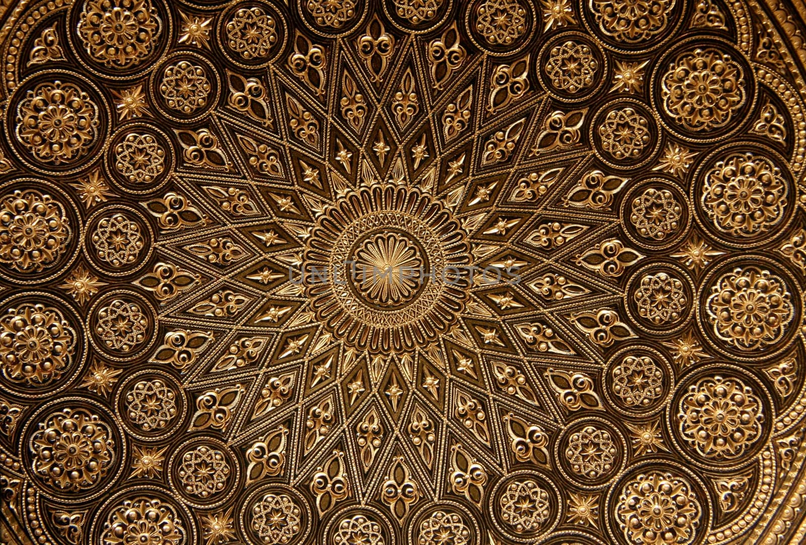 Detail of damascening plate. Traditional handicraft with metal in Toledo, Spain