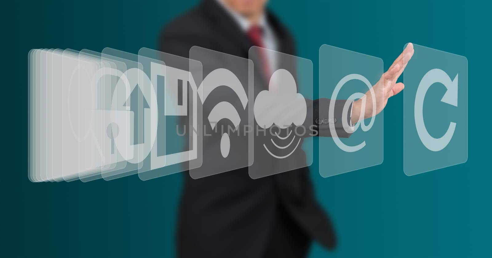 man select computer icon on touch screen panel
