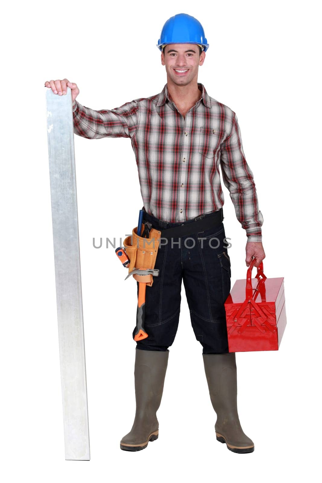 Manual worker stood with tool-box