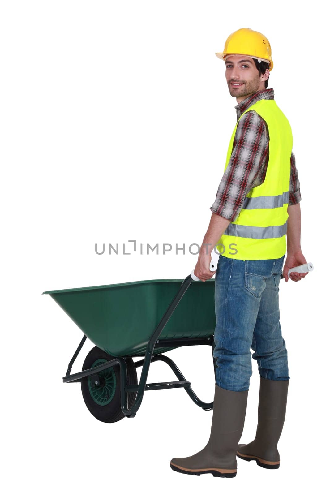 Man pushing wheelbarrow