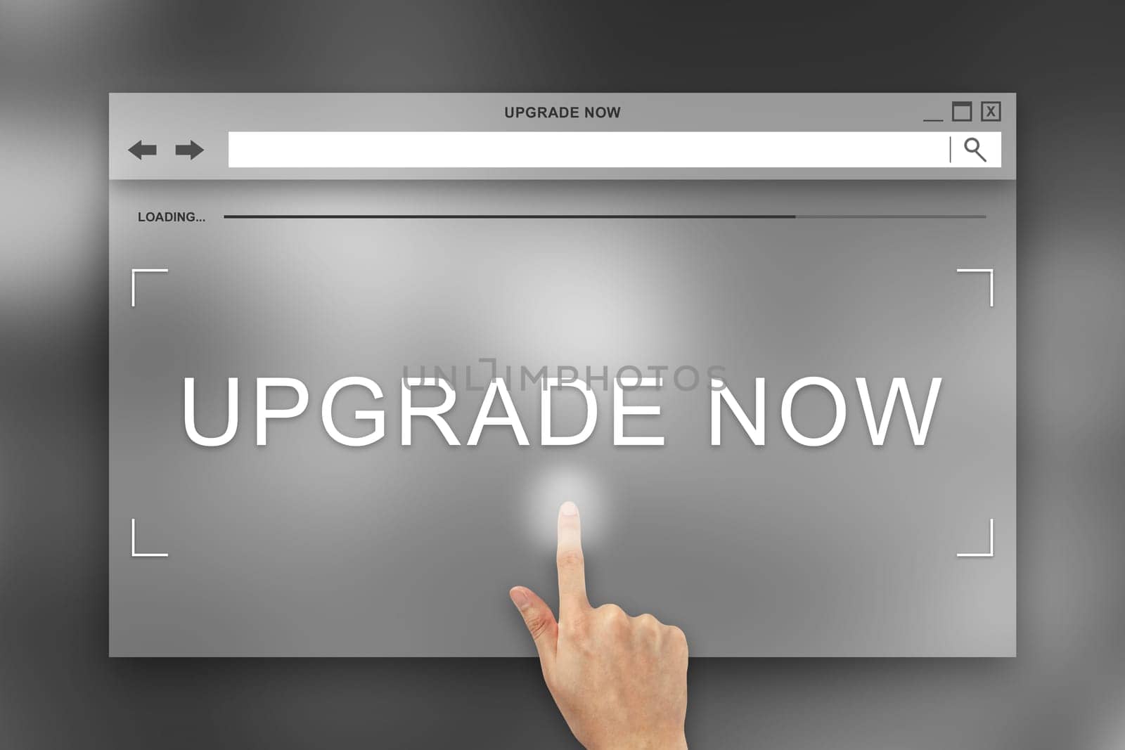 hand press on upgrade now button on webpage