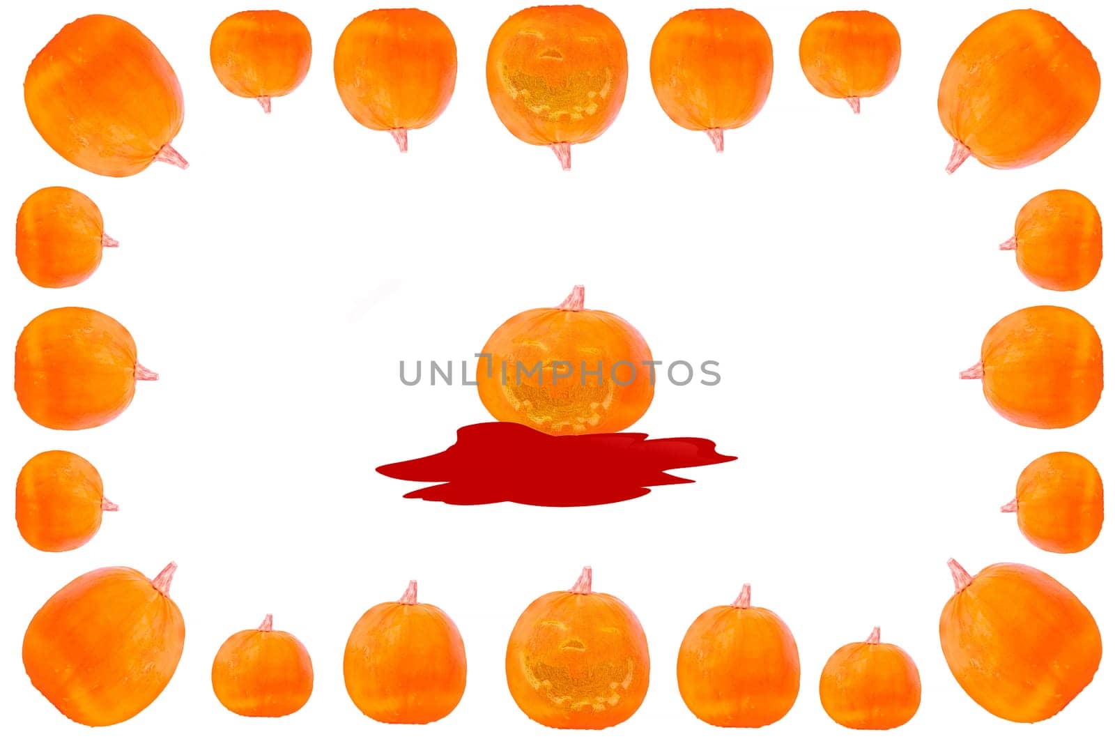 Frame with pumpkins against a white background. Autumn picture