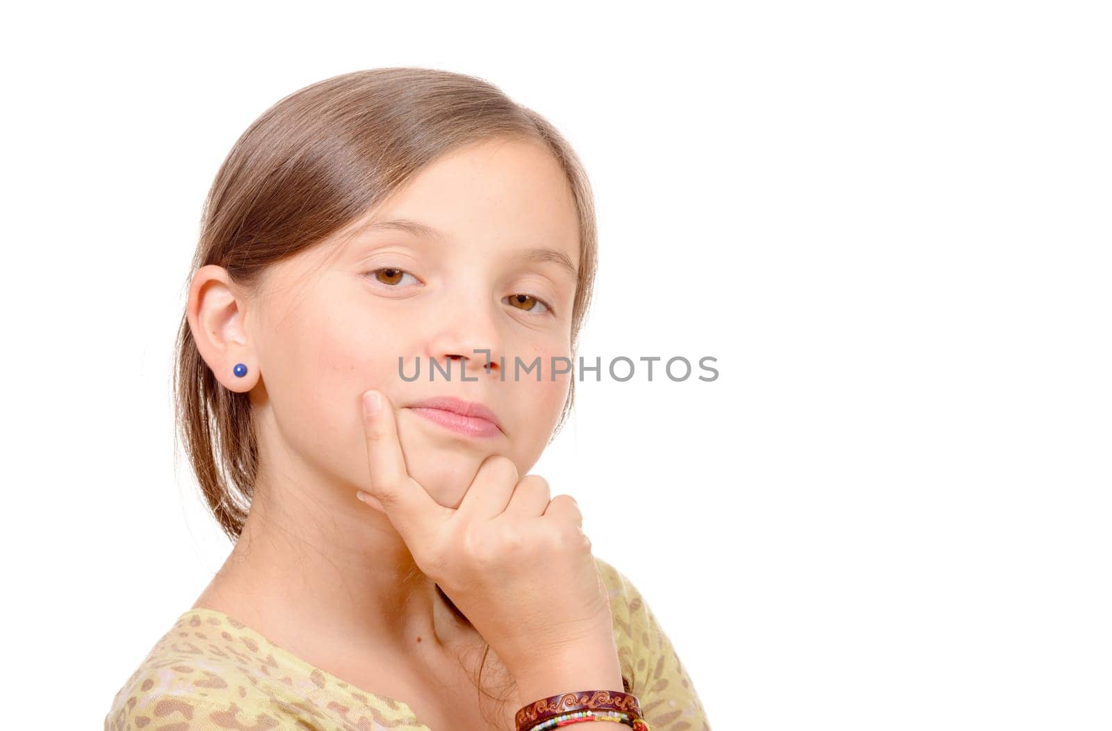 A portrait of young girl isolated on white background