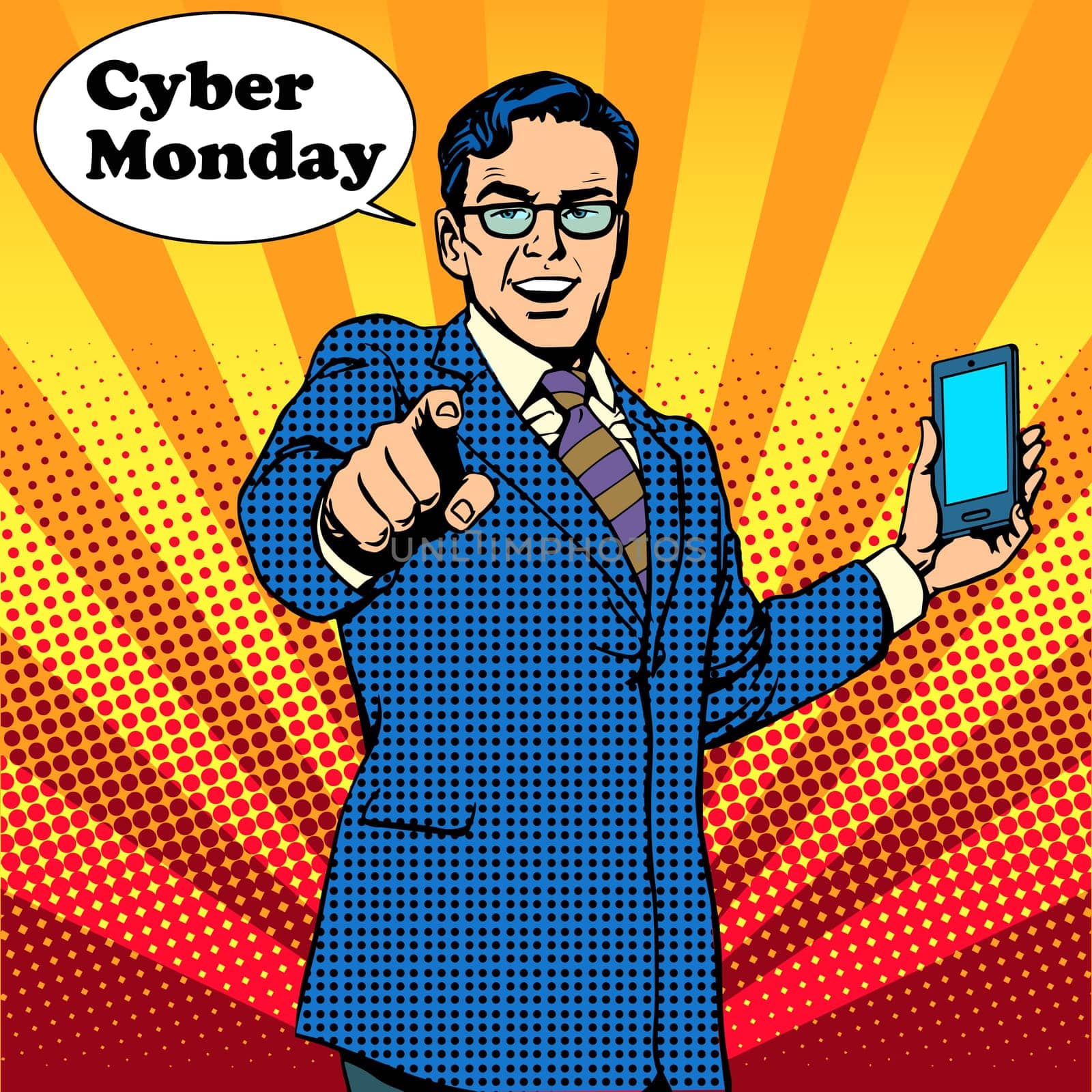 Cyber Monday the seller is encouraged to buy electronics pop art retro style