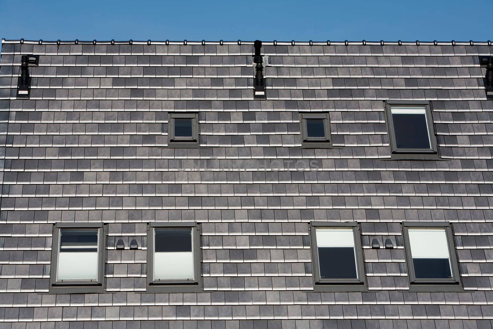 Stylish dark grey roof with skylights