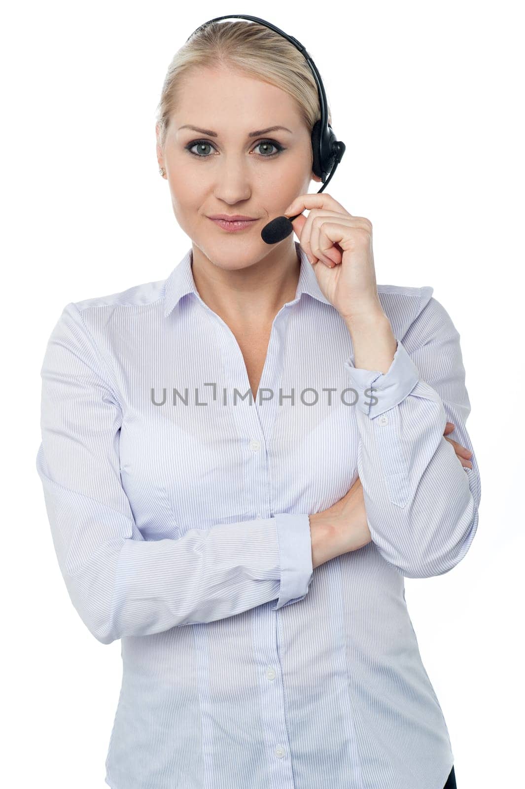 Young pretty female call centre executive