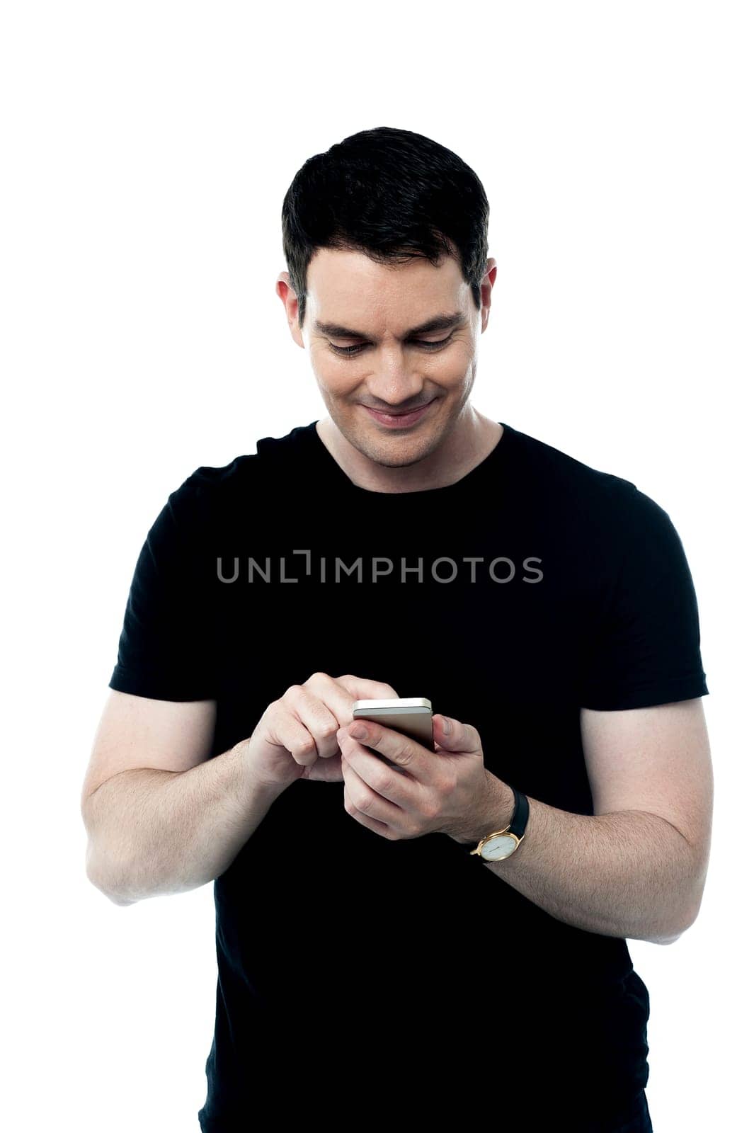 Man reading text messages on cellphone