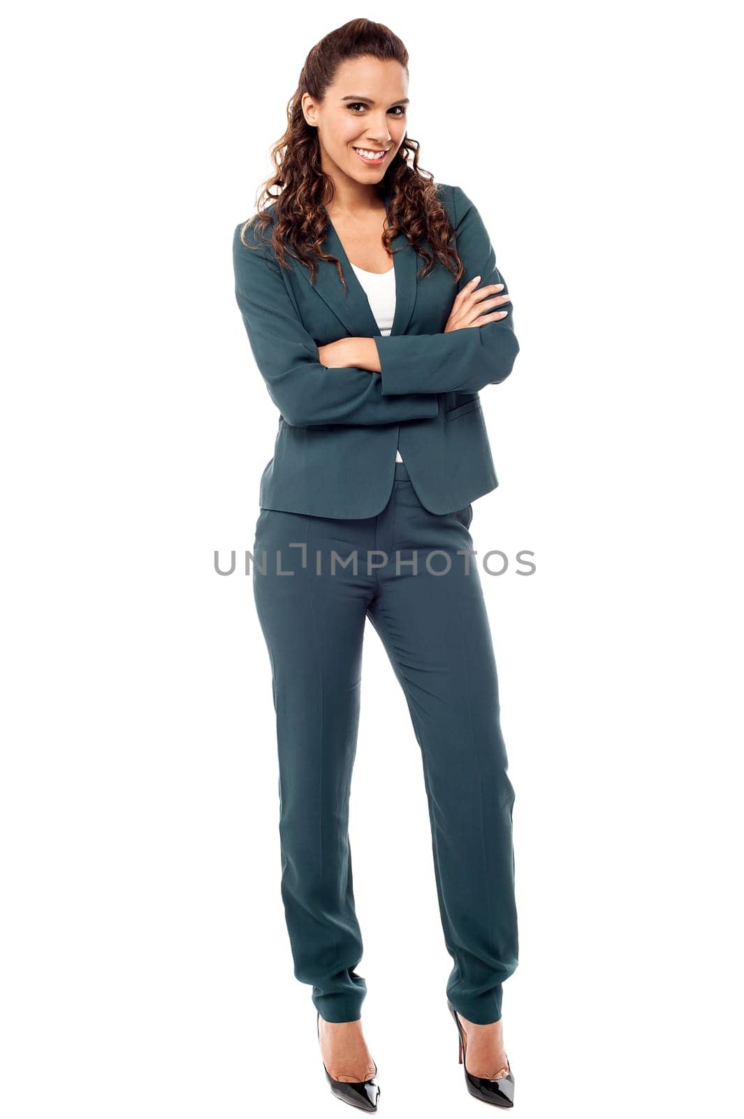 Smart young confident business lady over white