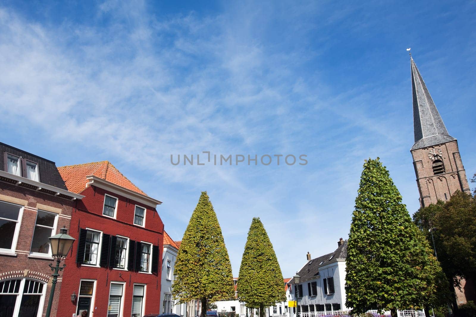 Village view with church in the Netherlands