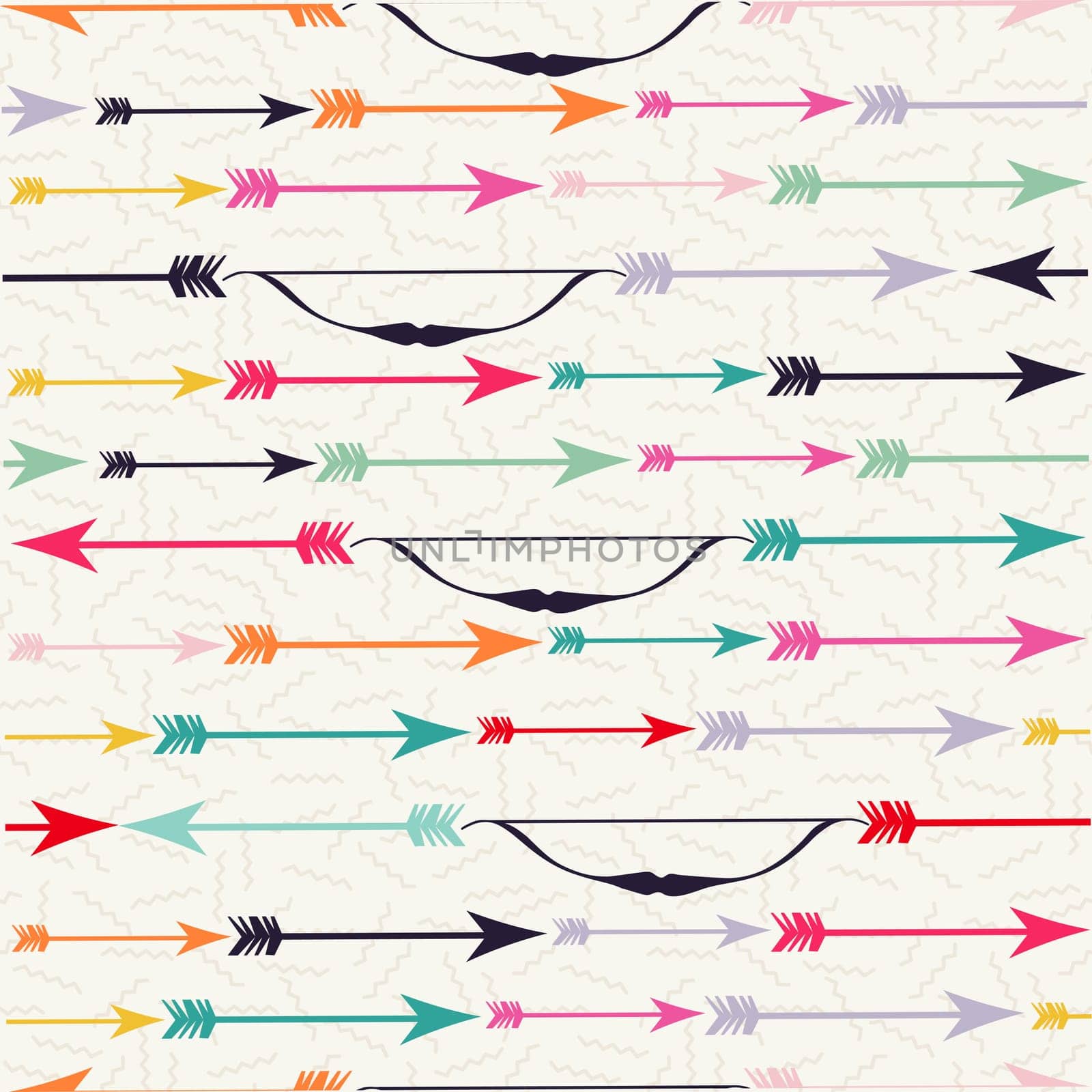 Bow and arrow indian boho style seamless pattern design on geometry texture background. Ideal for web backdrop. EPS10 vector.