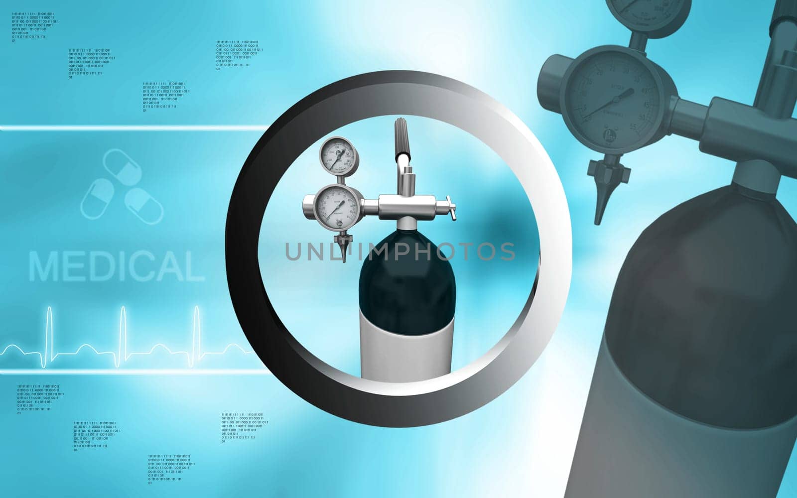 Digital illustration of oxygen cylinder in colour background