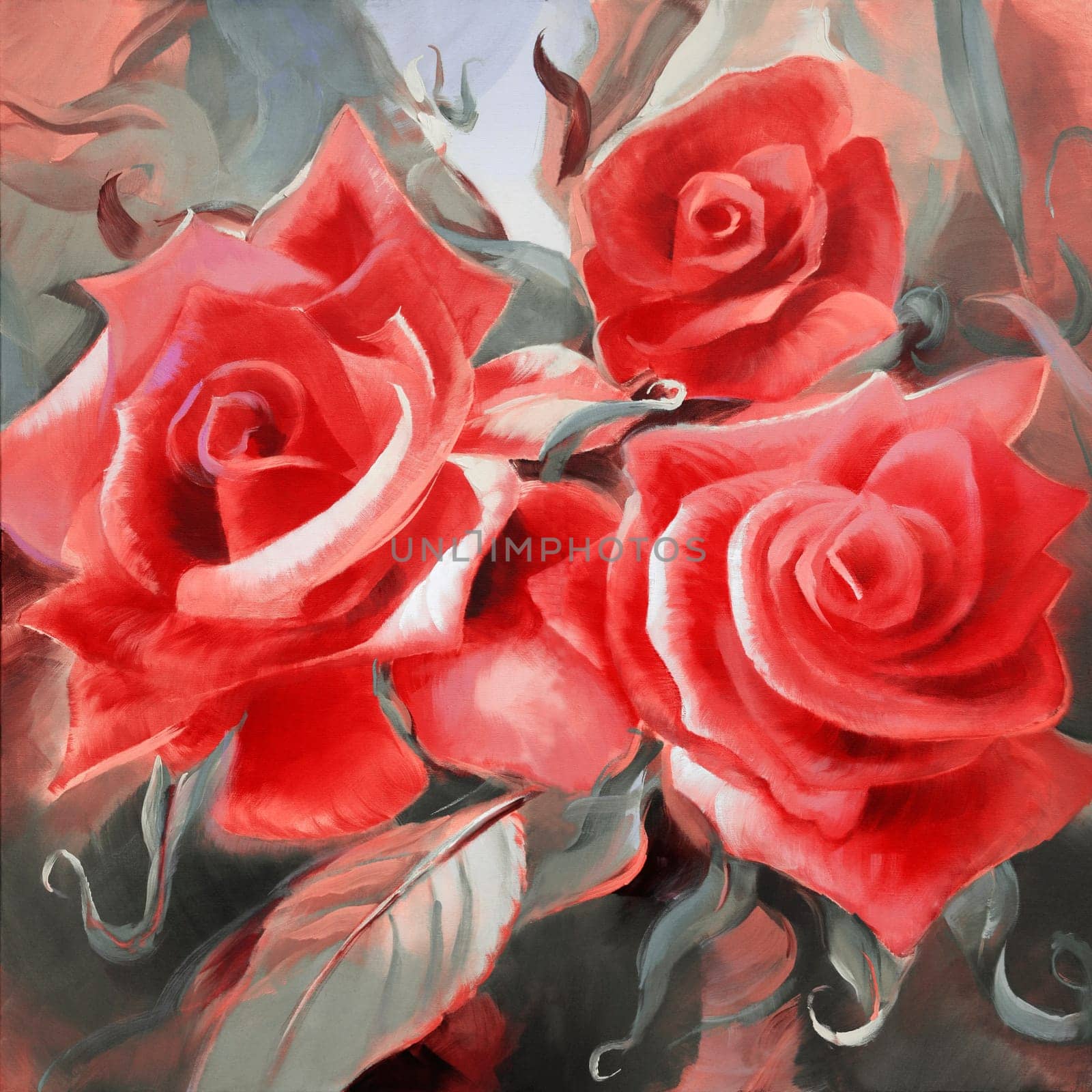 roses painting canvas striking hand-painted concept