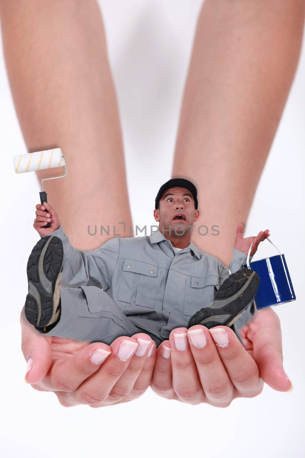 Man falling in hands of a woman