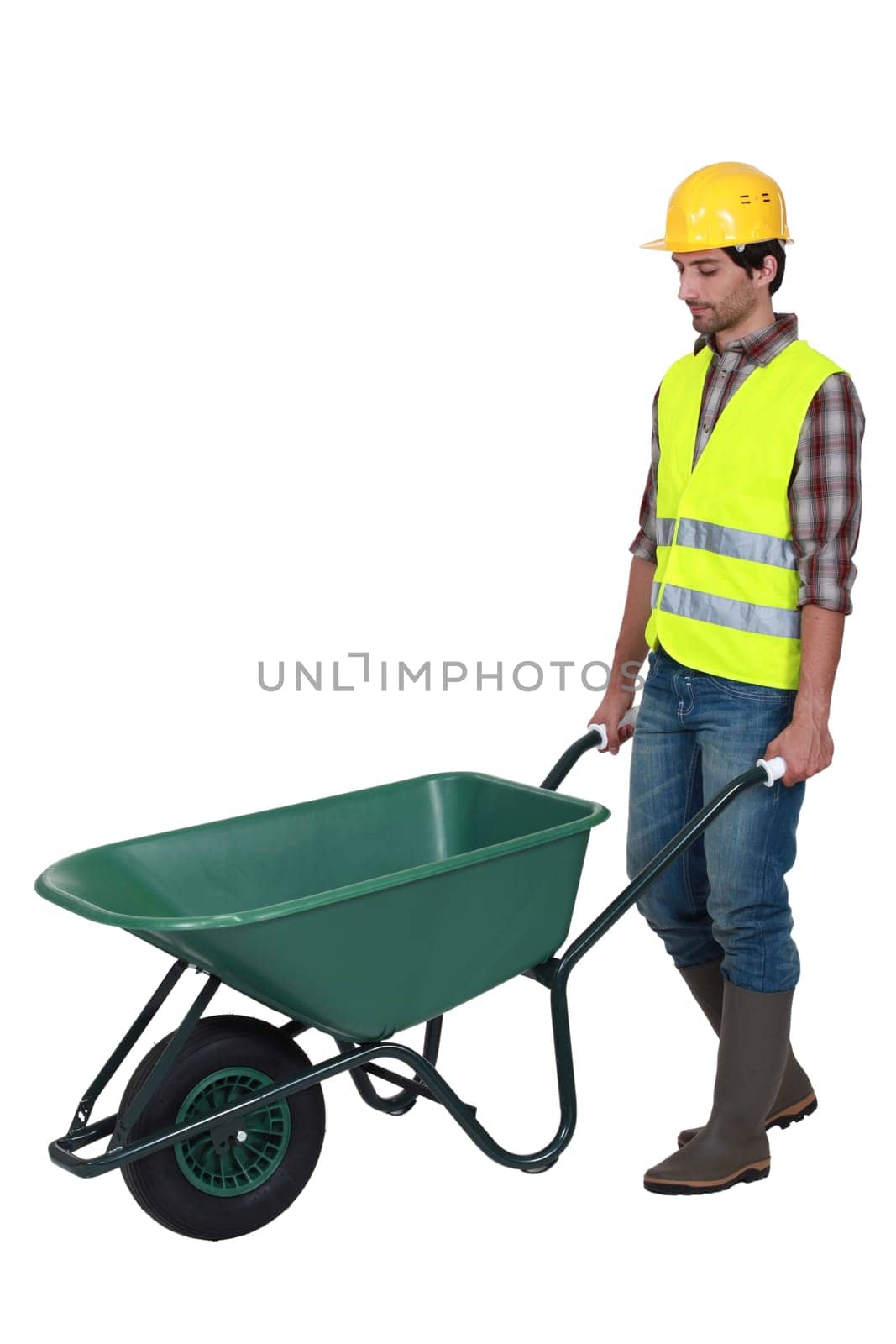 bricklayer and wheelbarrow