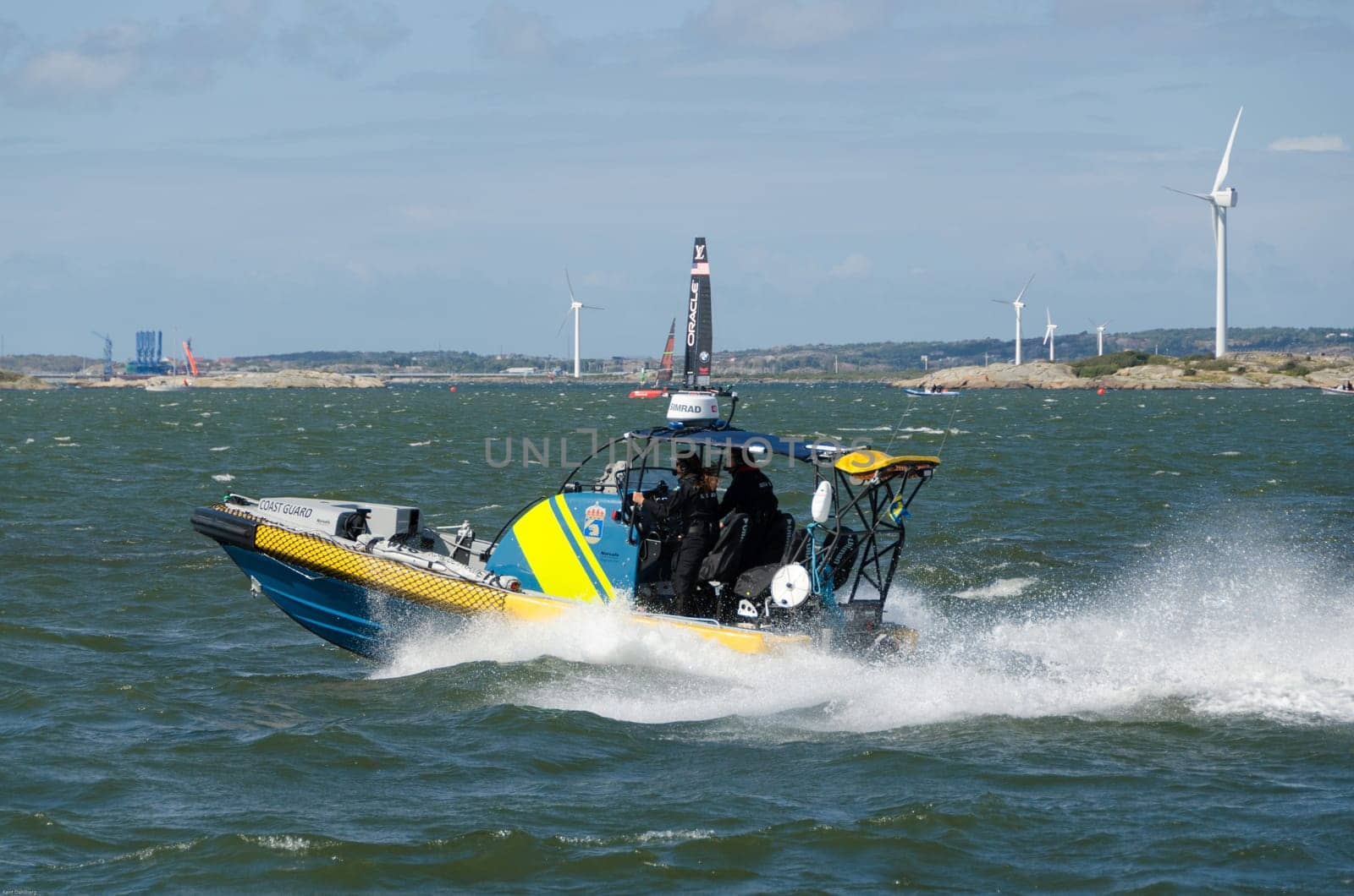 a very fast boat from coastguard sweden out to the sea