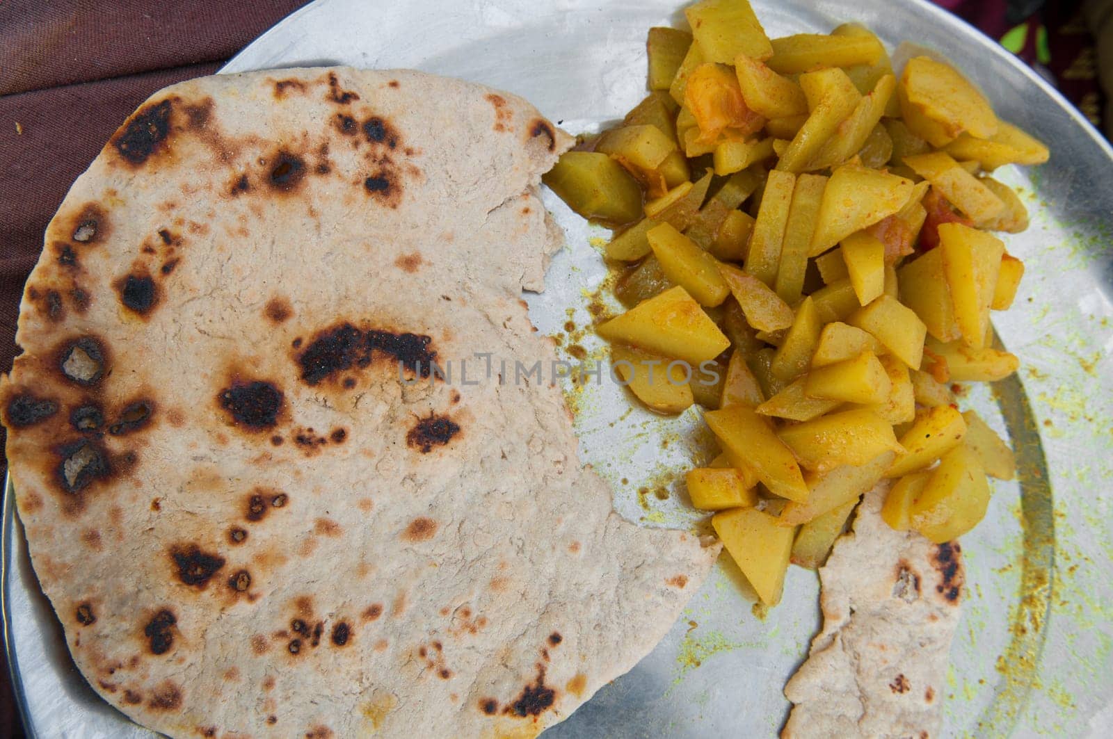 Indian street food, chapati and curry vegetable