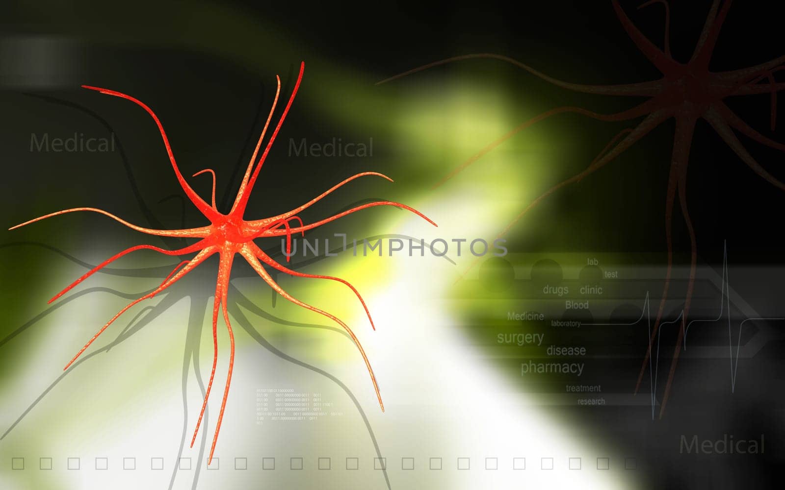Digital illustration of neuron in colour background