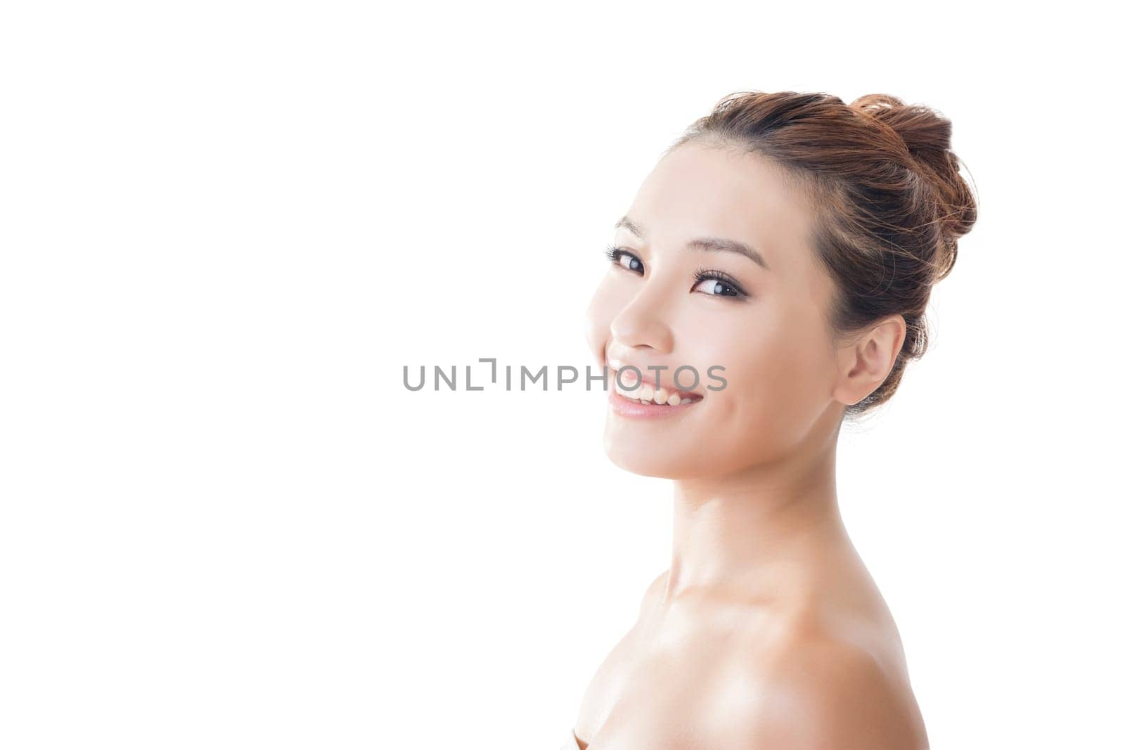 Asian beauty face closeup portrait with clean and fresh elegant lady.