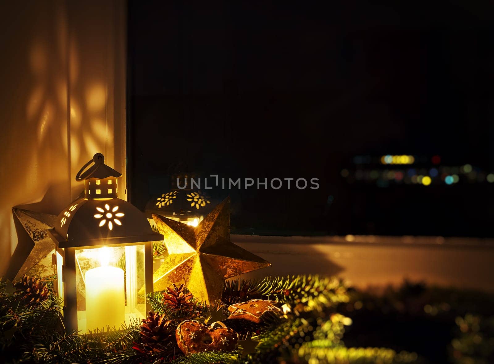 Christmas decoration at home in the evening