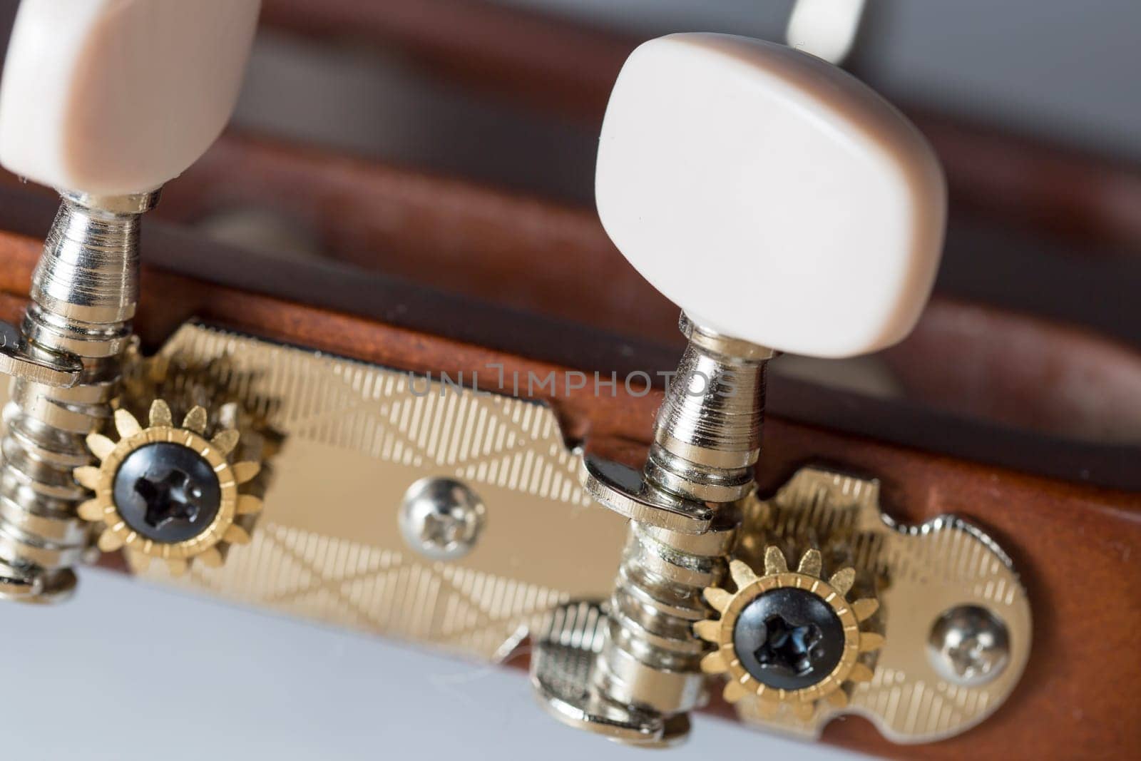 Guitar Machine Heads Close up macro image.