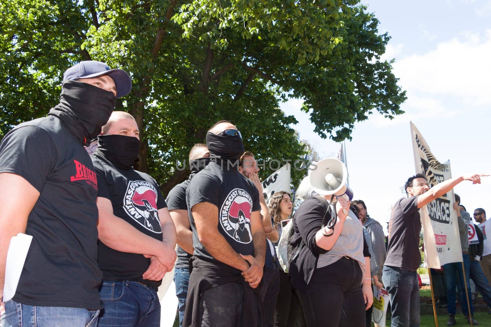 MELTON, VICTORIA/AUSTRALIA - NOVEMBER 2015: Anti Racism protesters violently clashed with reclaim Australia groups rallying against Muslim immigration.
