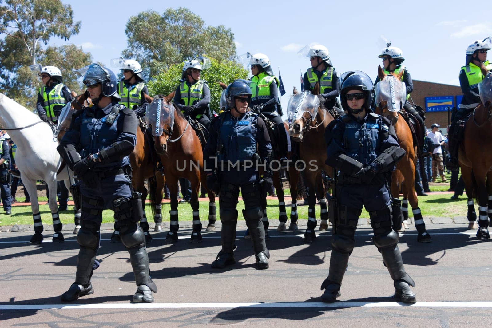 MELTON, VICTORIA/AUSTRALIA - NOVEMBER 2015: Anti Racism protesters violently clashed with reclaim Australia groups rallying against Muslim immigration.