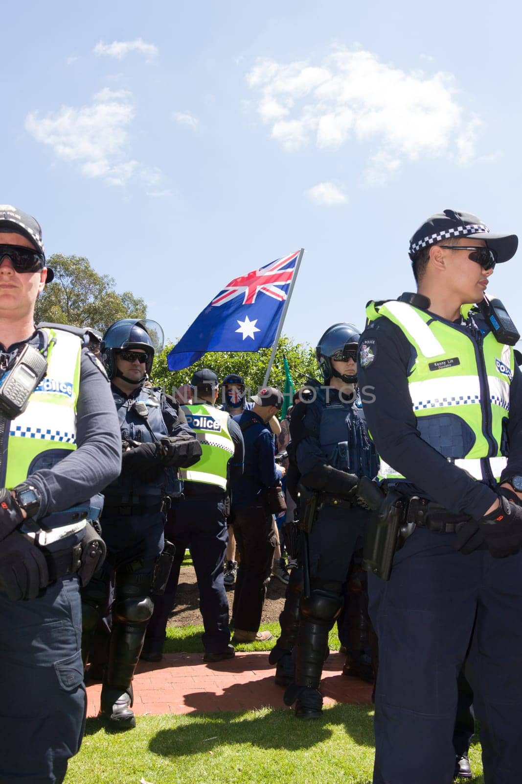 MELTON, VICTORIA/AUSTRALIA - NOVEMBER 2015: Anti Racism protesters violently clashed with reclaim Australia groups rallying against Muslim immigration.