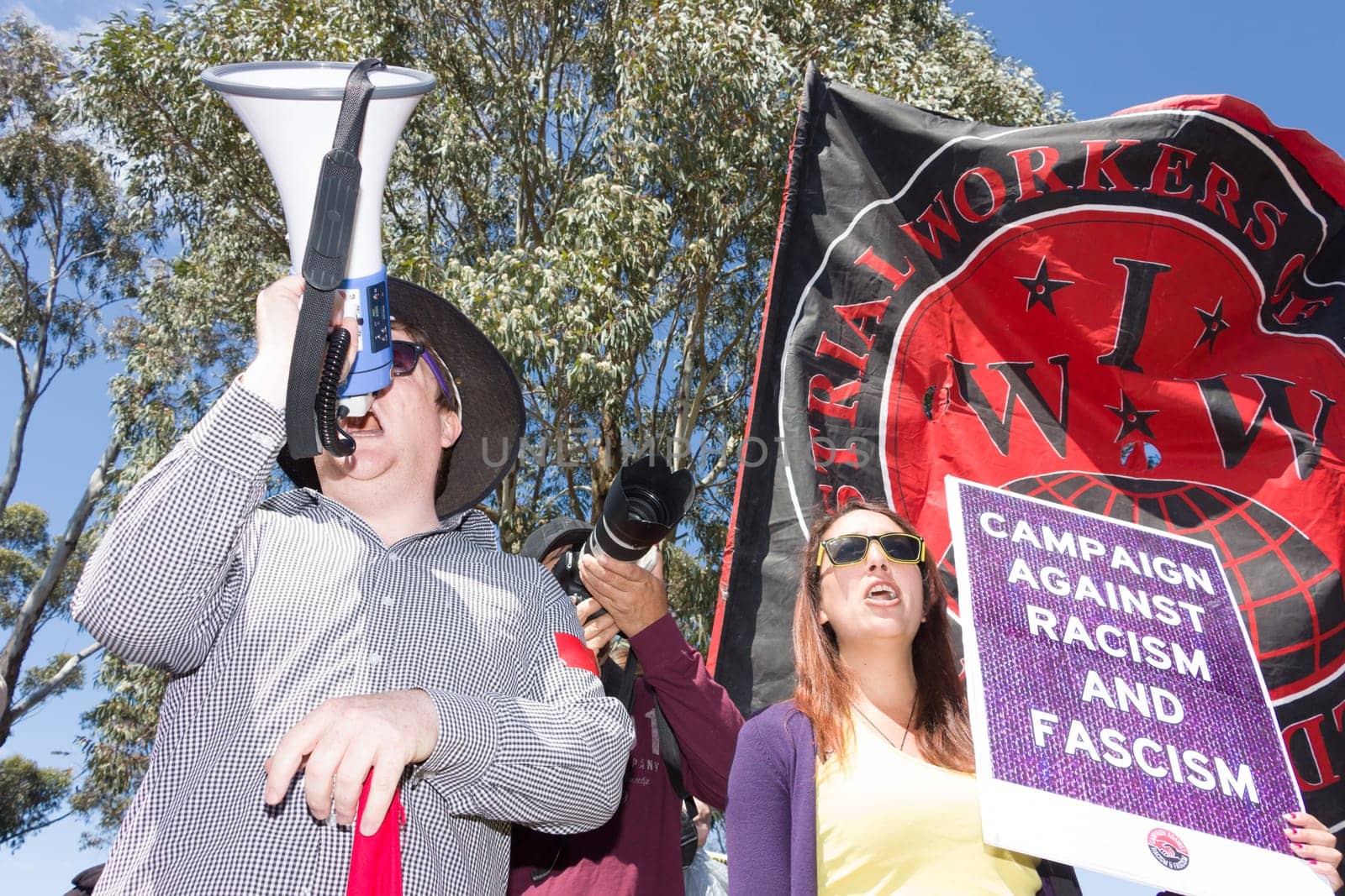 MELTON, VICTORIA/AUSTRALIA - NOVEMBER 2015: Anti Racism protesters violently clashed with reclaim Australia groups rallying against Muslim immigration.