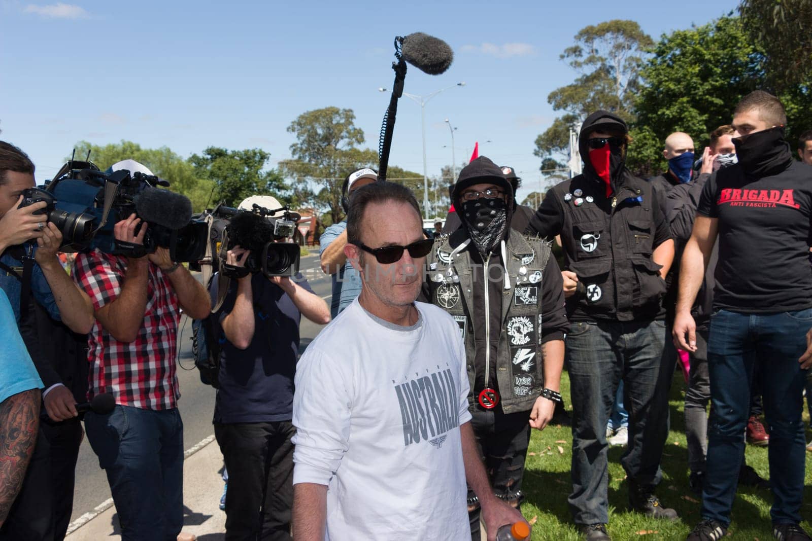 MELTON, VICTORIA/AUSTRALIA - NOVEMBER 2015: Anti Racism protesters violently clashed with reclaim Australia groups rallying against Muslim immigration.