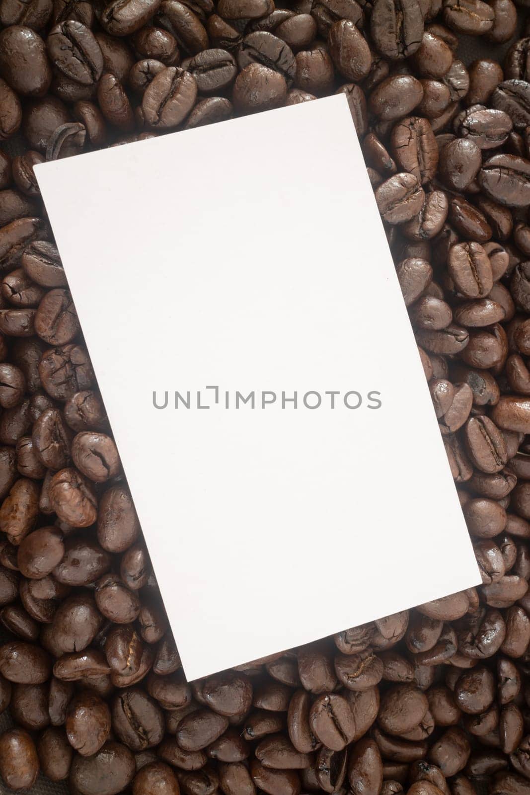 Roasted coffee bean and business card, stock photo
