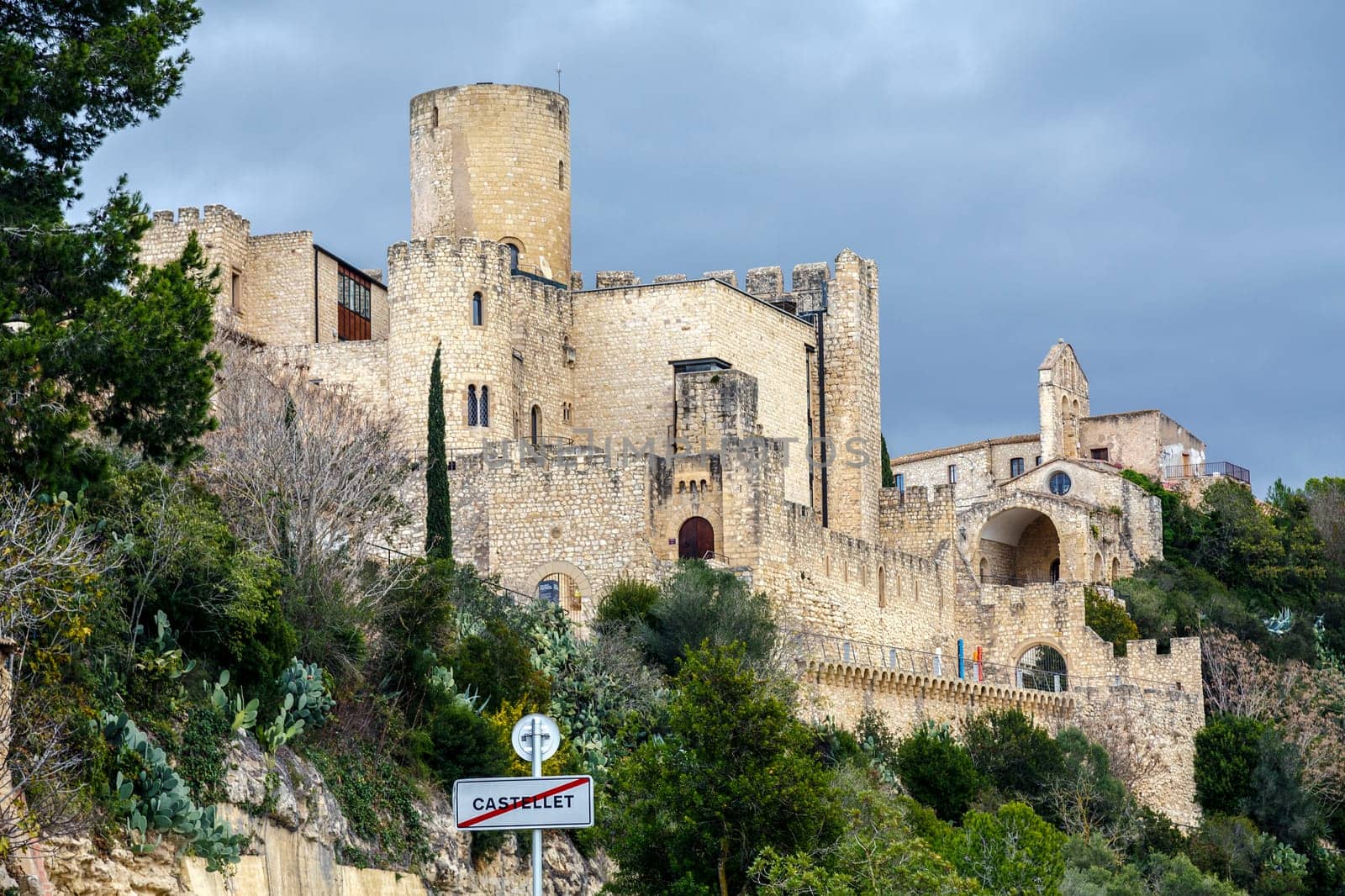 View of Castle of Castellet and the Hermitage of St. Peter. Catalonia, Spain