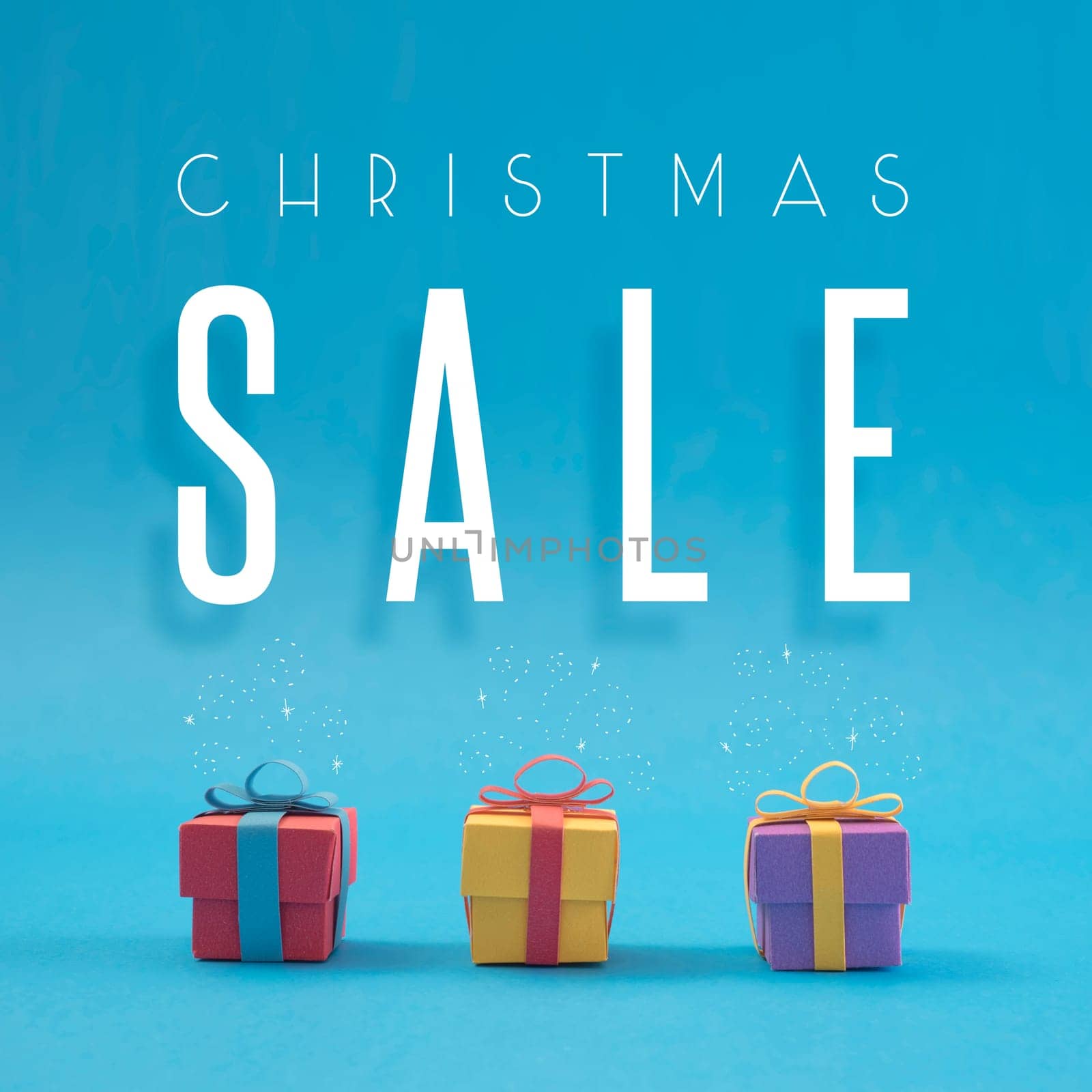 Christmas sale paper cut handmade gift boxes with sparkle elements illustration background. Ideal for winter season campaign, poster or web.