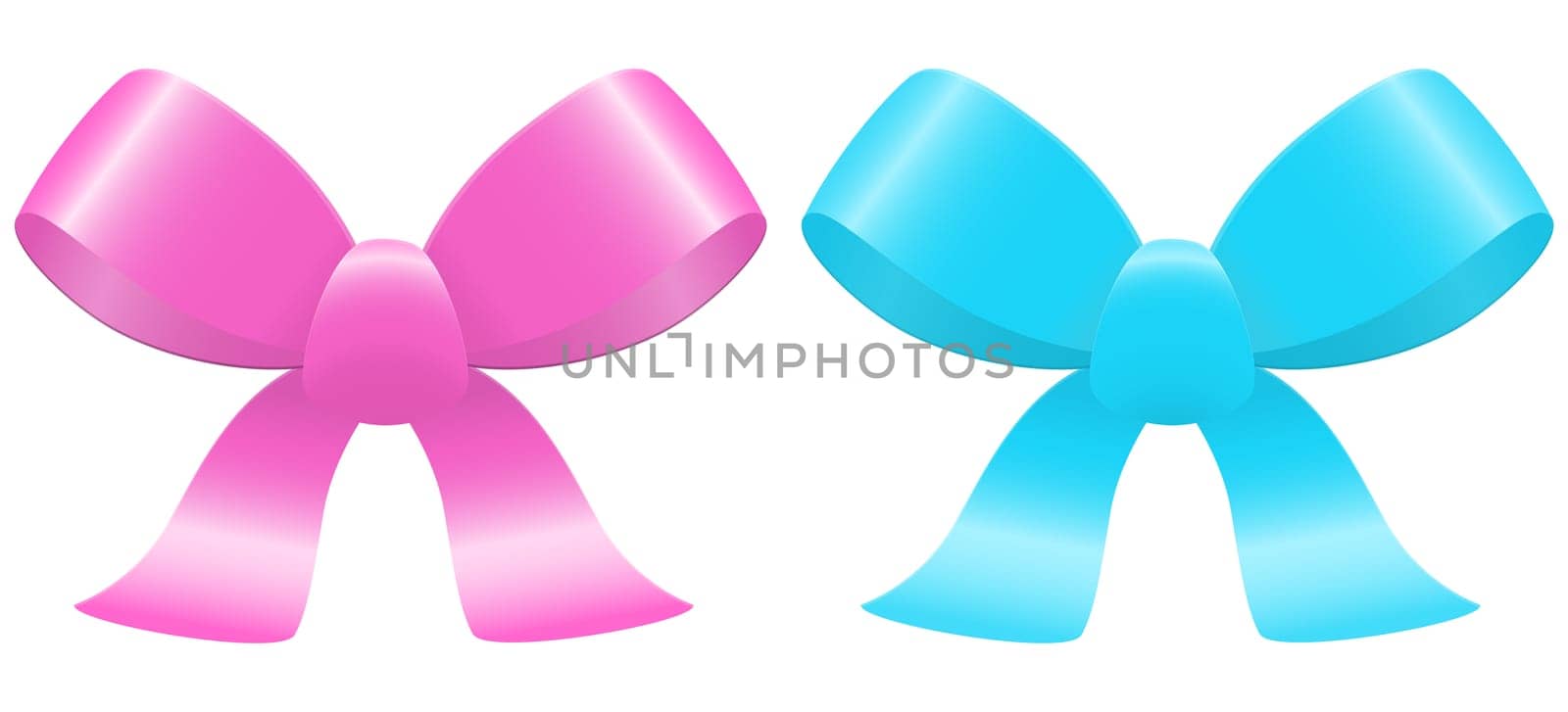 collection of light blue and rose bows with ribbons isolated on white background